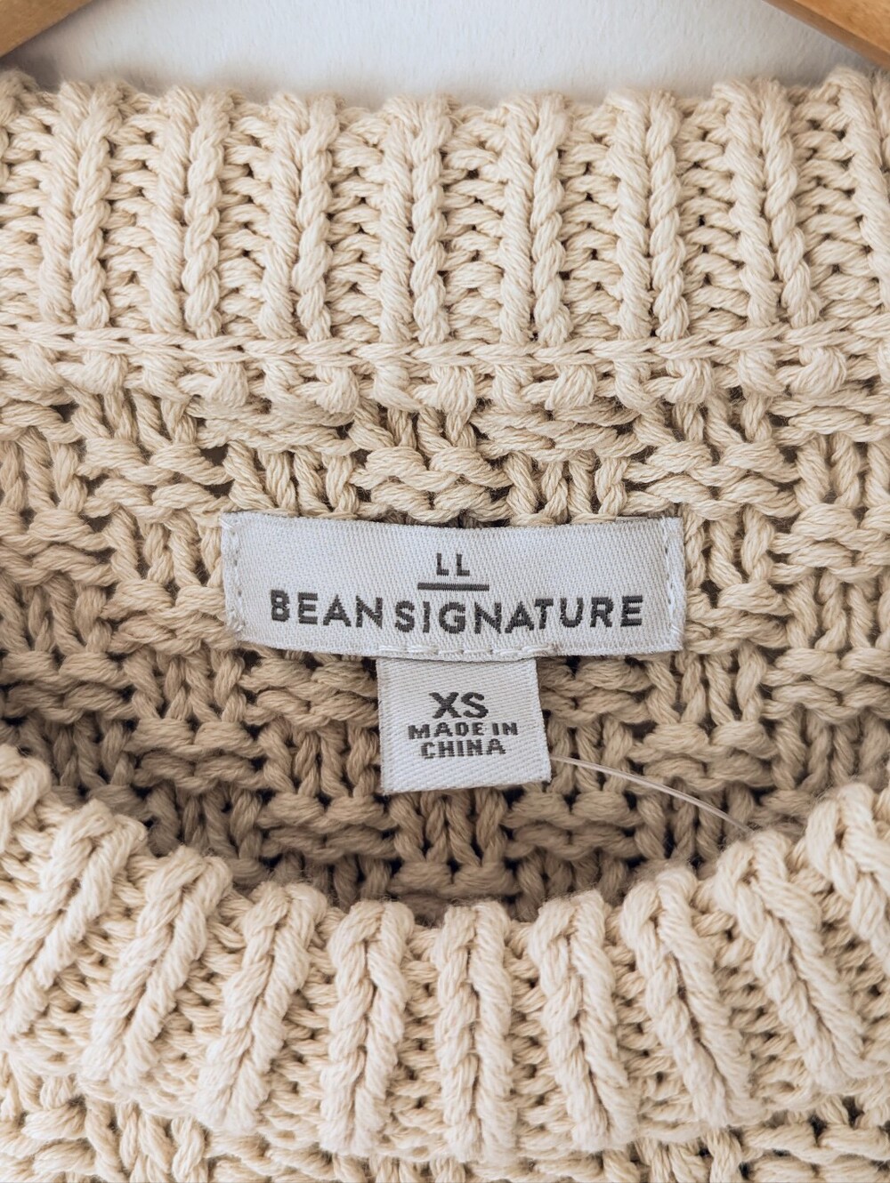 LL Bean Cotton Fisherman Cream Cable Knit Crewneck Sweater - Picture 5 of 12